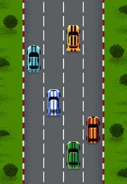 Pixel race game, 8bit arcade top view background Stock Illustration
