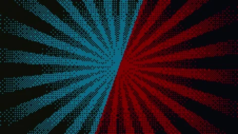 Pixel radial burst rotating blue red background Stock Footage 332709512