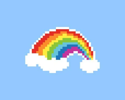 Pixel rainbow and cloud image. Vector illustration of cross stitch pattern. Stock Illustration