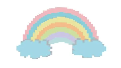 Pixel rainbow with clouds on white background, rainbow from computer game Stock Illustration