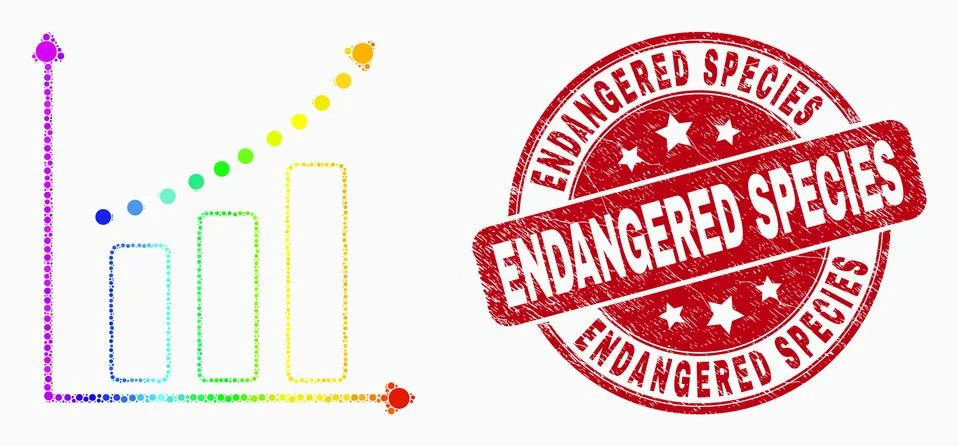 Pixel rainbow gradiented growing chart mosaic icon and Endangered Species sea Stock Illustration