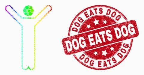 Pixel rainbow gradiented hands up person mosaic pictogram and Dog Eats Dog se Stock Illustration