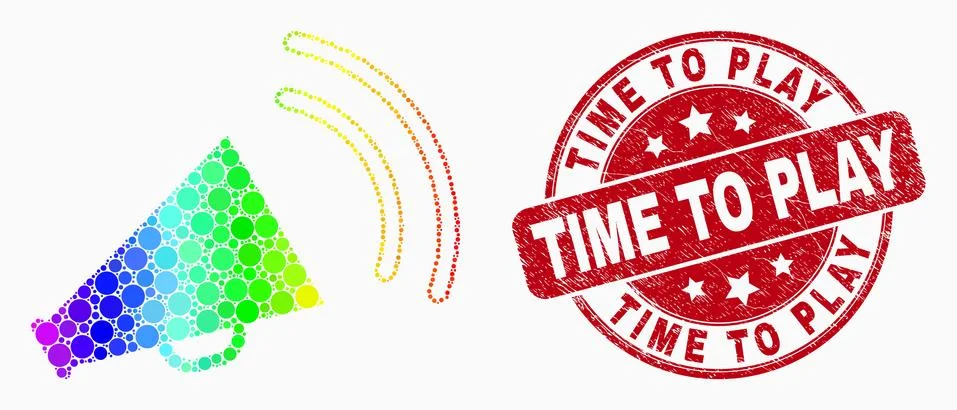 Pixel rainbow gradiented megaphone sound mosaic pictogram and Time to Play se Stock Illustration