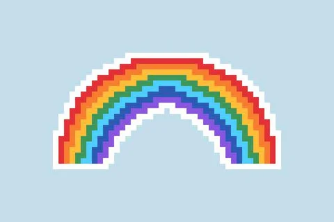 Pixel Rainbow icon illustration. Vector pixel art. Rainbow sign 8 bit logo for Stock Illustration