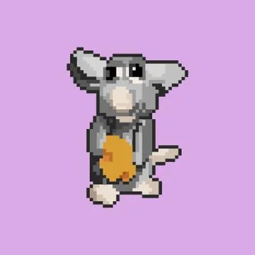 Pixel rat with cheese. Stock Illustration
