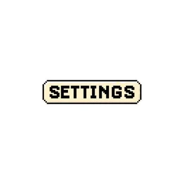Pixel rectangular frame with text settings, arcade 8 bit game button. Stock Illustration