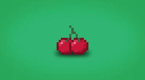 Pixel red cherry on green background - high res 8 bit wallpaper Stock-Fotos
