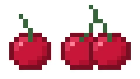 Pixel red cherry - isolated 8 bit vector pack Stock Illustration