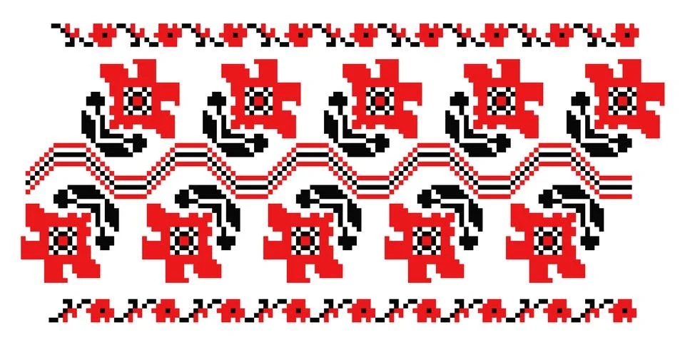 Pixel Red Flower Repeat Ornament Poltava, Ukraine Stock Illustration