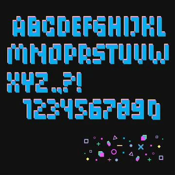 Pixel retro arcade game style font design, 3d alphabet, letters and numbers Stock Illustration