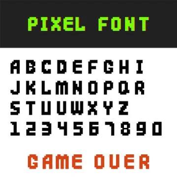 Pixel retro font video computer game design 8 bit letters numbers electronic イラスト素材