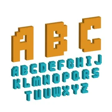 Pixel retro font video computer game design 8 bit letters electronic futuristic Stock Illustration