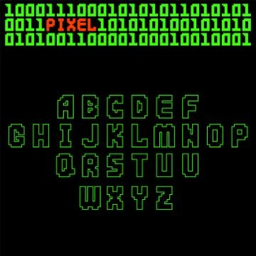 Pixel retro font video computer game design 8 bit letters electronic futuristic Stock Illustration