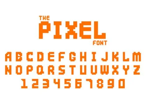 Pixel retro font video computer game design 8 bit letters numbers electronic Stock Illustration