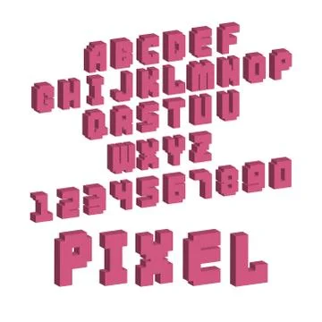 Pixel retro font video computer game design 8 bit letters numbers electronic Stock Illustration