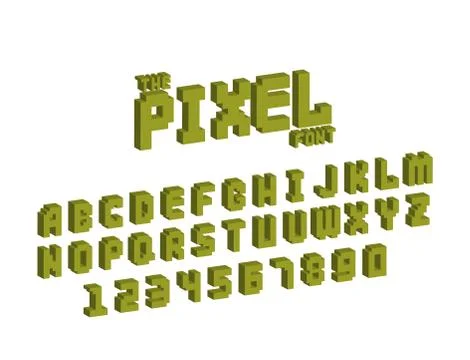 Pixel retro font video computer game design 8 bit letters numbers electronic Stock Illustration