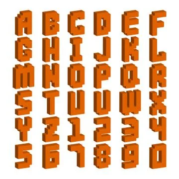 Pixel retro font video computer game design 8 bit letters numbers electronic Stock Illustration