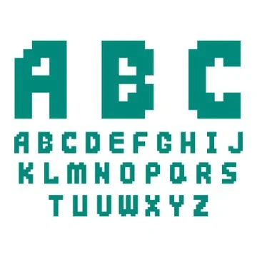 Pixel retro font video computer game design 8 bit letters electronic futuristic Stock Illustration
