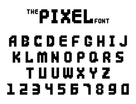 Pixel retro font video computer game design 8 bit letters numbers electronic Stock Illustration