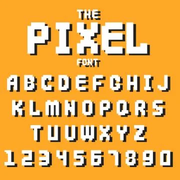 Pixel retro font video computer game design 8 bit letters numbers electronic Illustrazione stock