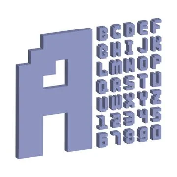 Pixel retro font video computer game design 8 bit letters numbers electronic Stock Illustration