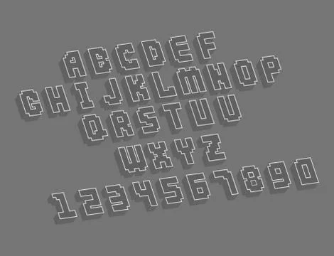 Pixel retro font video computer game design 8 bit letters numbers electronic イラスト素材