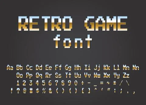 Pixel retro font Video computer game design 8 bit Stock Illustration