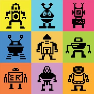Pixel robot Stock Illustration