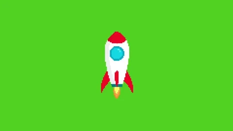 Pixel rocket fly on green background. Stock-Footage 229115589