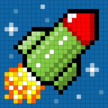 Pixel rocket flying through space Stock Illustration