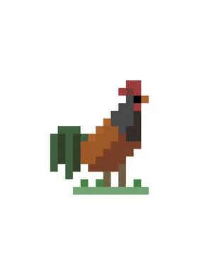 Pixel rooster image. cross stitch pattern vector illustration. Stock Illustration