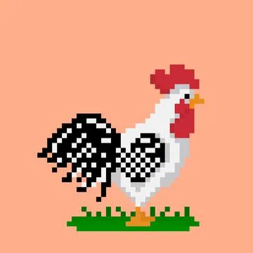 Pixel rooster image. cross stitch pattern or t-shirt design vector イラスト素材