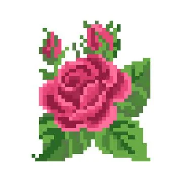 Pixel rose flower image for game assets. Stock Illustration
