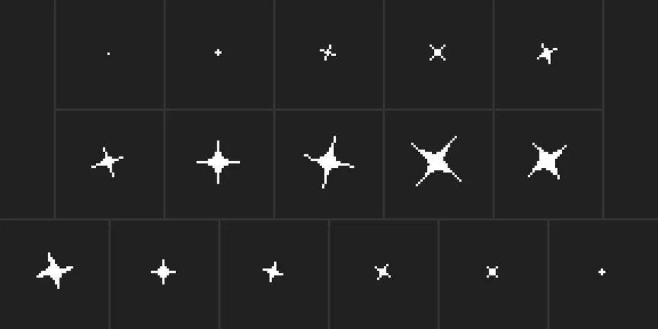 Pixel Rotating Sparkle Frames Retro Effect Set Stock Illustration