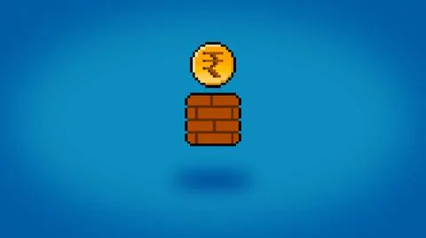 Pixel Rupee coin from gaming block background - high res 8 bit wallpaper Stock Illustration