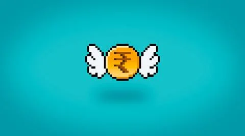 Pixel Rupee coin with wings background - high res 8 bit wallpaper Stock Illustration