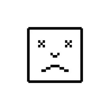 Pixel sad linear face in the square. Icon vector Stock Illustration
