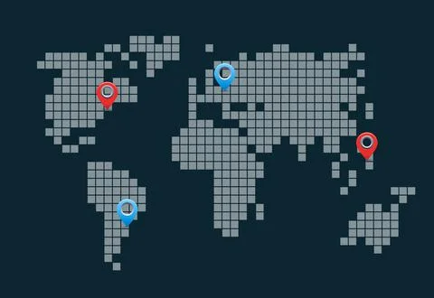 The pixel scheme of the globe map geography, dotted Ilustração Stock