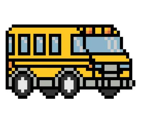 Pixel school bus. Yellow School Bus for t shirt kids. Vector Illustration Stock Illustration