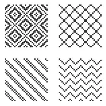 Pixel Seamless Pattern Set. Vector Stock Illustration