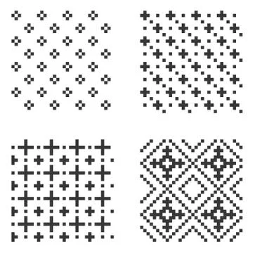 Pixel Seamless Pattern Set. Vector Stock Illustration