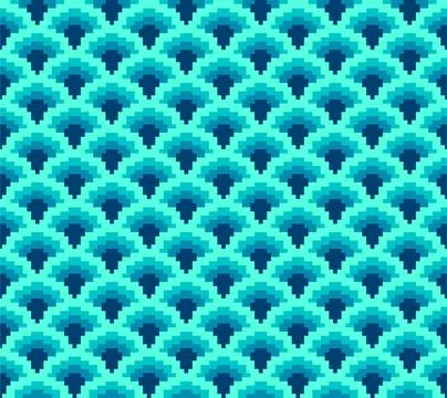 Pixel Seigaiha Wave Seamless Pattern Stock Illustration
