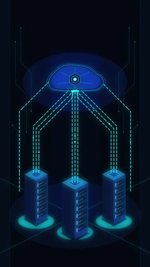 Pixel server cloud network data storage loop animation and technology Stock Footage 347212674