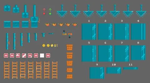 Pixel set of sprites for platformer game. Stock Illustration
