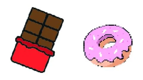 Pixel set of sweets on white background, pink donut with icing Stock Illustration