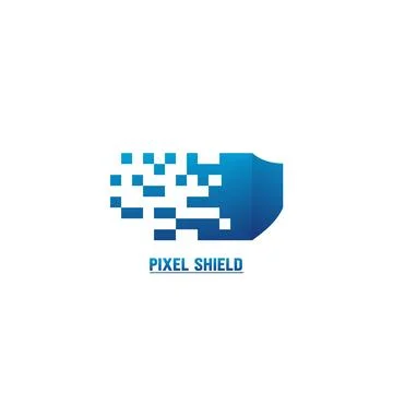 Pixel Shield Logo Inspirations, Digital Shield Logo Concept Stock Illustration