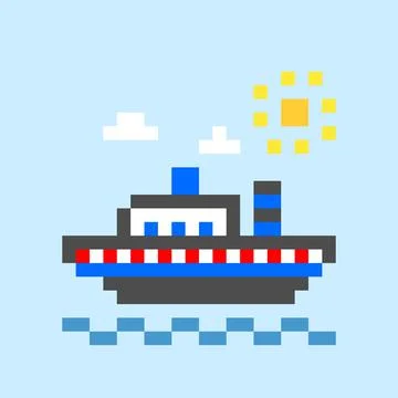 Pixel ship image. cross stitch pattern vector illustration. イラスト素材