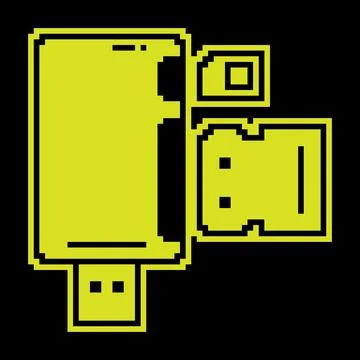 Pixel silhouette icon. Adapter for connecting external carriers of digital .. Stock Illustration
