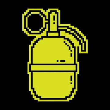 Pixel silhouette icon. Combat offensive defensive grenade with ring. Explos.. Stock-Illustration