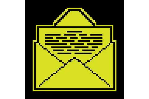 Pixel silhouette icon. Festive envelope with blank white sheet of paper ins.. Stock Illustration